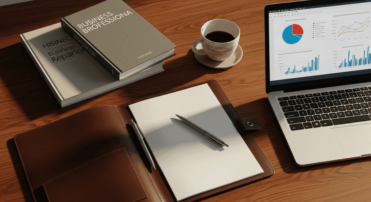 Executive desk with leadership resources and portfolio